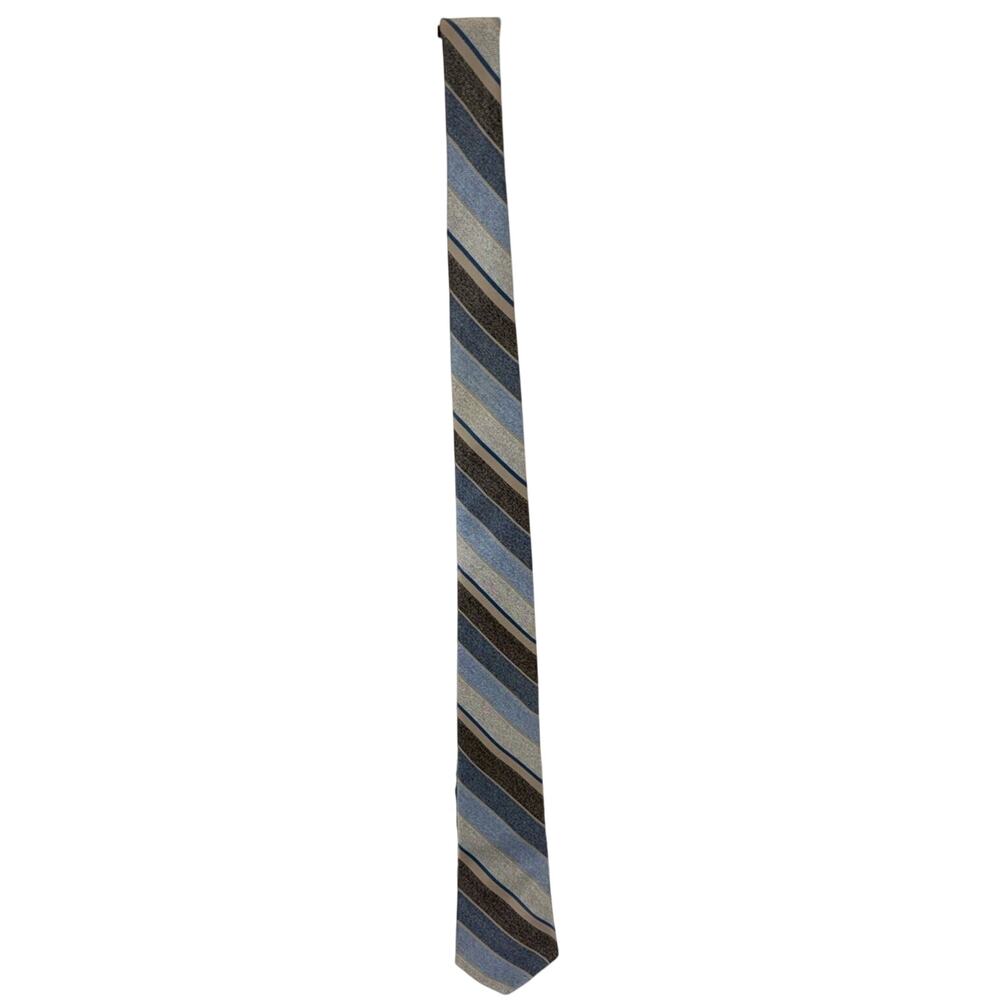 Vintage 80s Johnny Carson USA Striped Necktie Blue Gray Polyester Tie